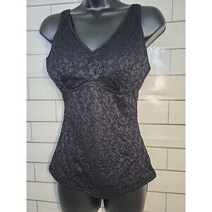 Women's Large Black Lace Whymsigoth Cami Tank Top Babydoll Fairy Grunge Stretch